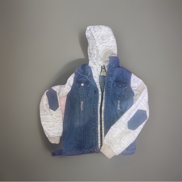 Kids/Youth Mixed Media Hooded Jean Jacket, Denim Size M - Picture 9 of 14